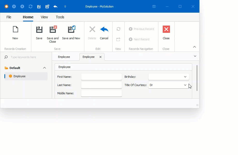 XAF Windows Forms App List View