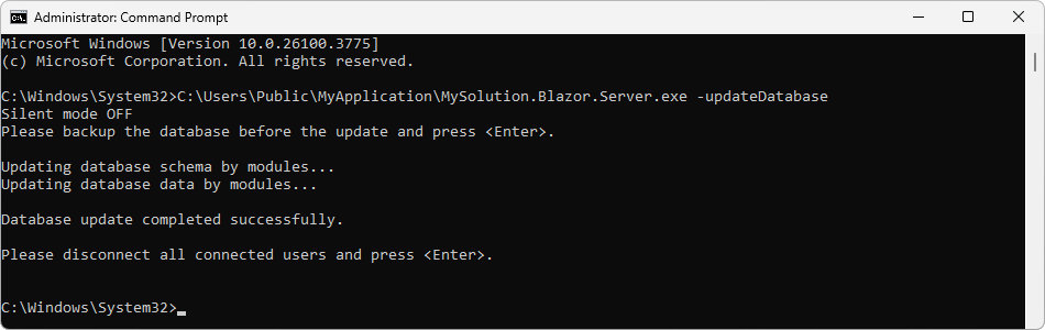 Update a database for an ASP.NET Core Blazor application