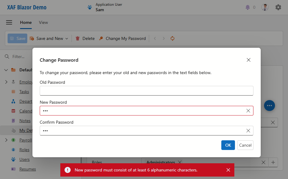 Validation Error Message
