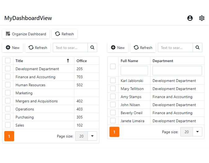 A Dashboard View in a Blazor UI application