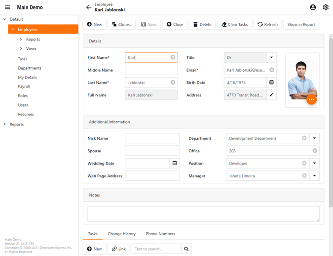 A Detail View in an XAF ASP.NET Core Blazor application