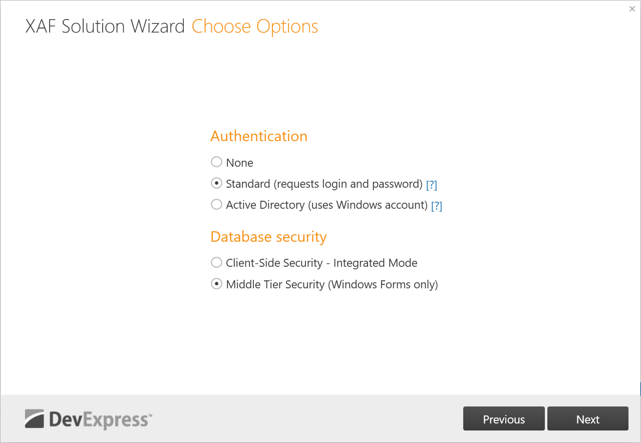 Select Security Options