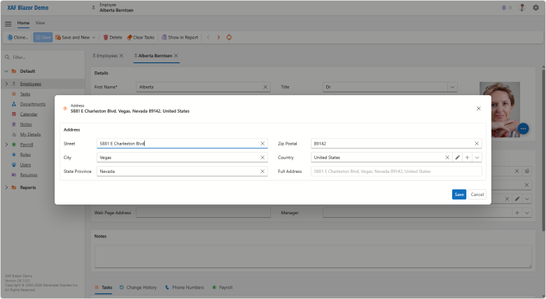 XAF Blazor Pop-up Detail View  with horizontal caption layout