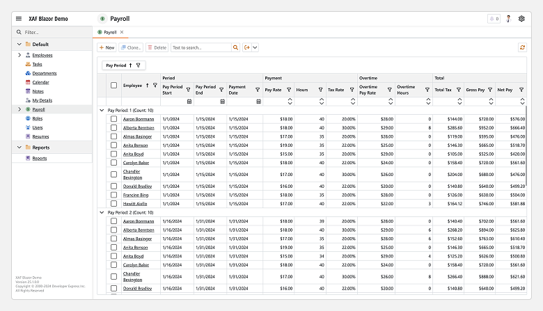 XAF ASP.NET Core Blazor Banded Layout, DevExpress