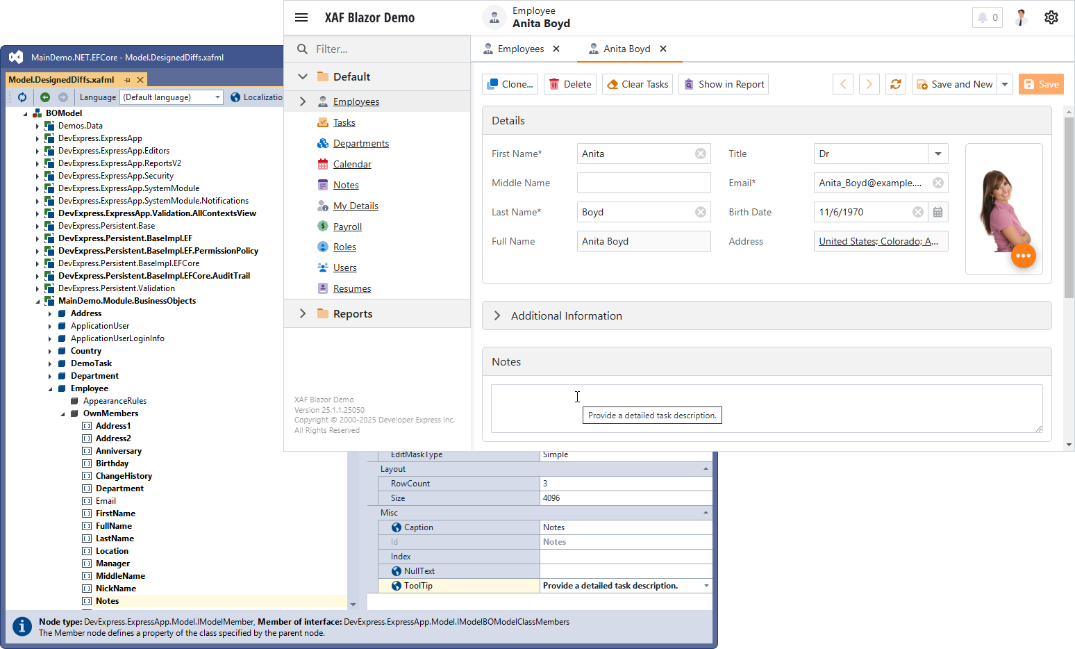 Property tooltip specified in model editor