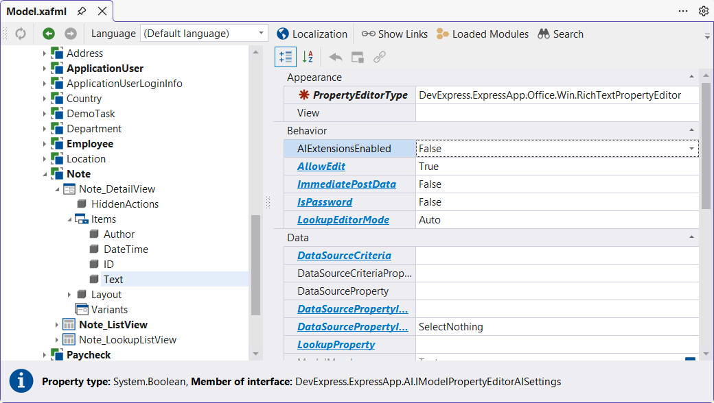 XAF Model Editor -- Enable or Disable AI Behaviors in a Property Editor, DevExpress