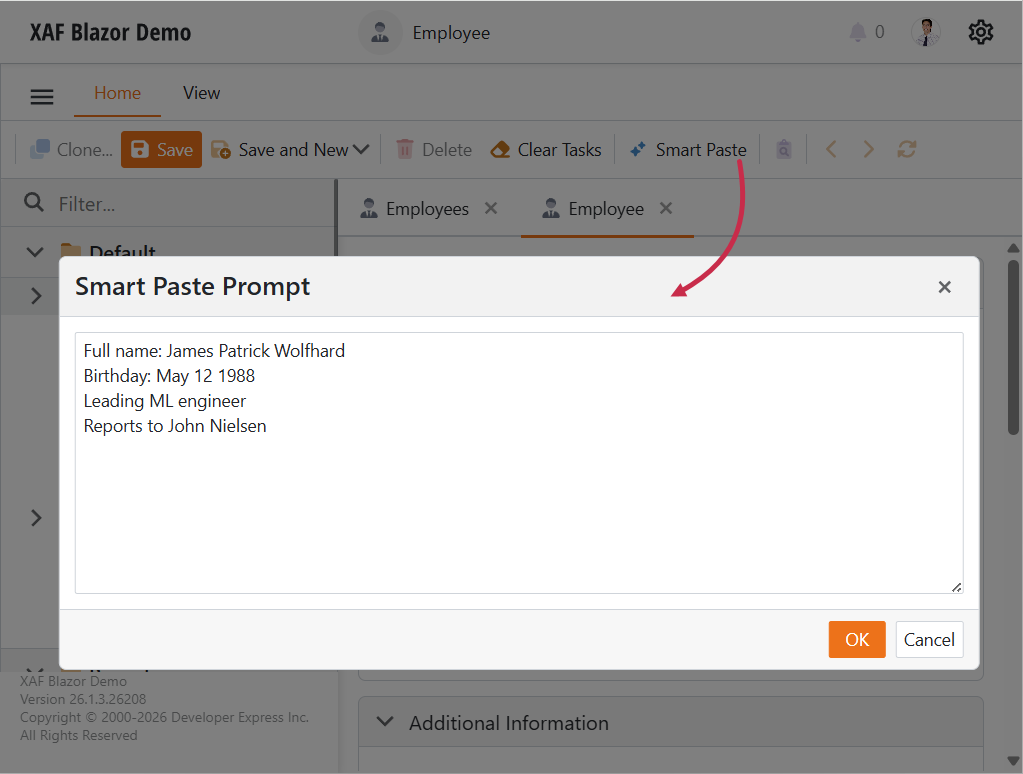 XAF ASP.NET Core Blazor Smart Paste in a Detail View, DevExpress