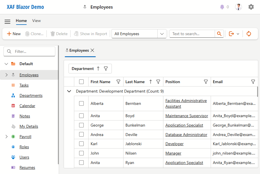 List View in Blazor Application