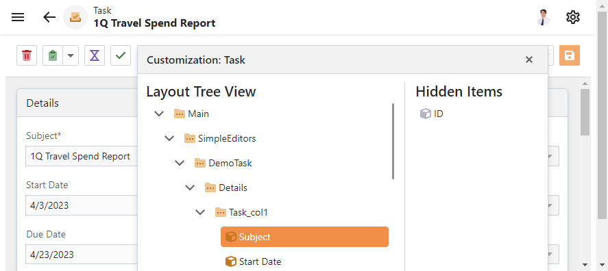 Customization Form in a Detail View of an XAF ASP.NET Core Blazor Application, DevExpress