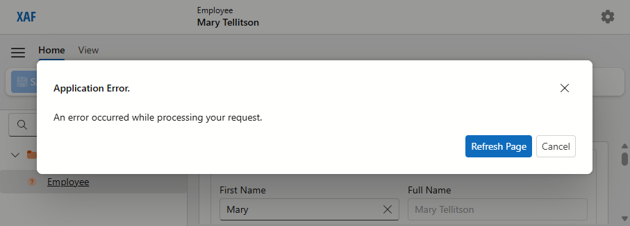 Application Error pop-up window in production mode