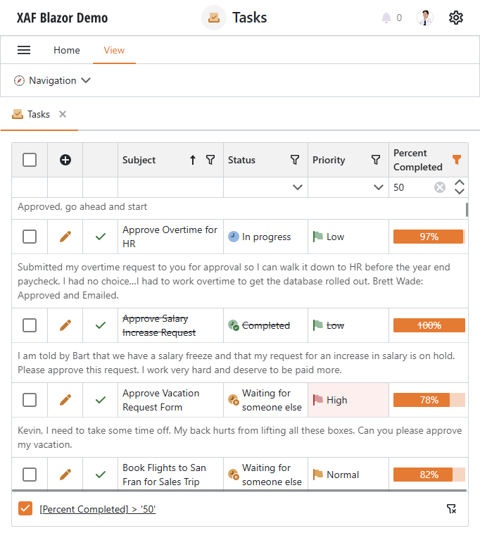 Filter Panel in XAF ASP.NET Core Blazor List View, DevExpress
