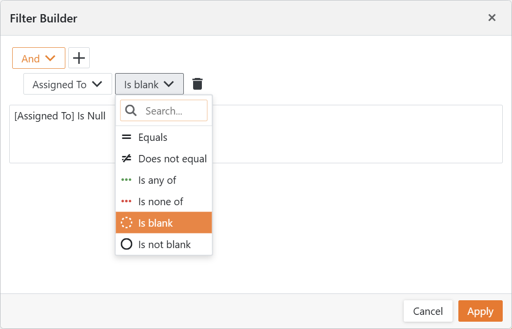 XAF ASP.NET Core Blazor Criteria Property Editor based on Filter Builder component, DevExpress