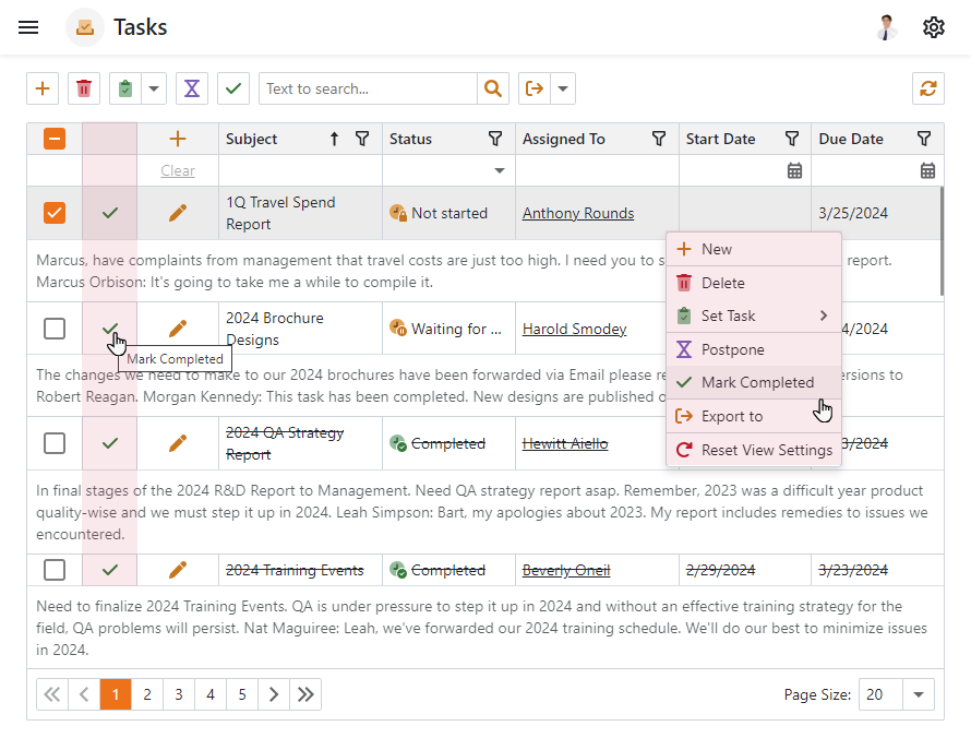 XAF ASP.NET Core Blazor Actions in Grid Rows, DevExpress