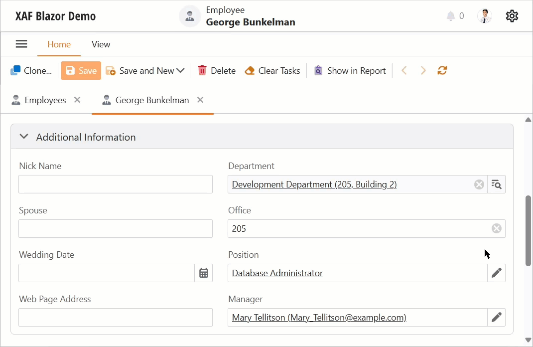 XAF ASP.NET Core Blazor Look-up Property Editor in View Mode, DevExpress