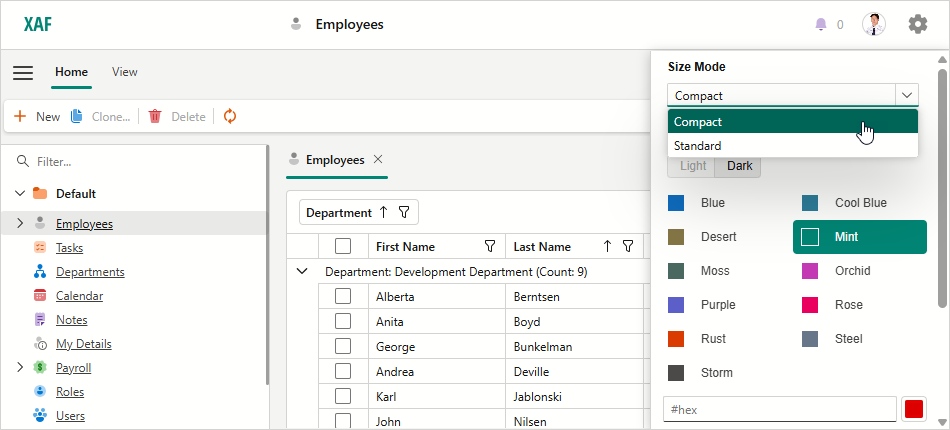Theme Switcher in an XAF ASP.NET Core Blazor Application