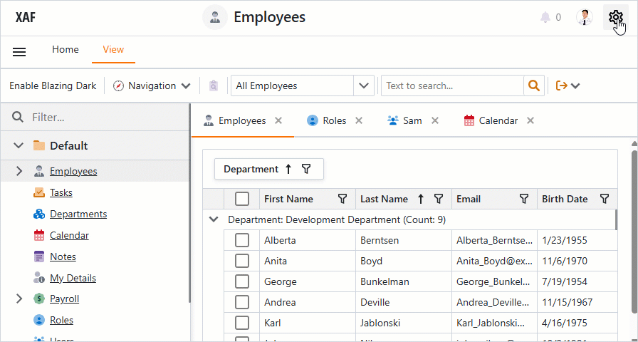 Switch themes in code in an XAF ASP.NET Core Blazor application, DevExpress