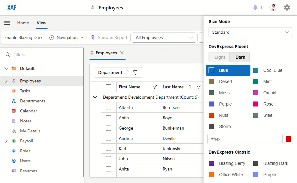 Theme Switcher in an XAF Blazor Application