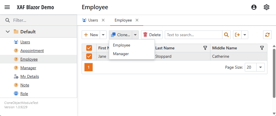 XAF CloneObject Action Items Collection, DevExpress