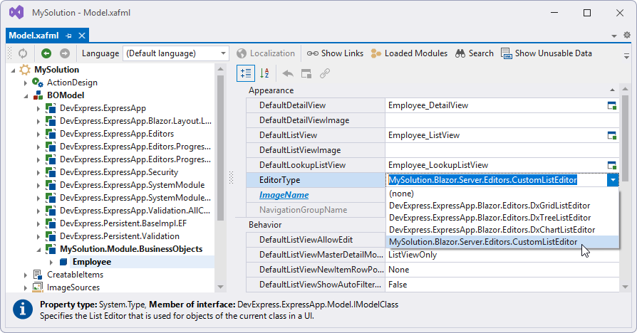 EditorType property in the Model Editor
