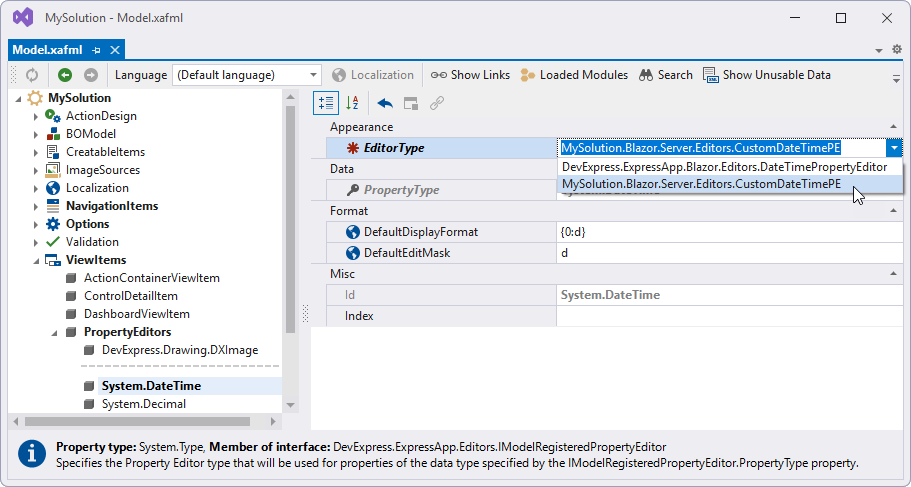 EditorType property in the Model Editor