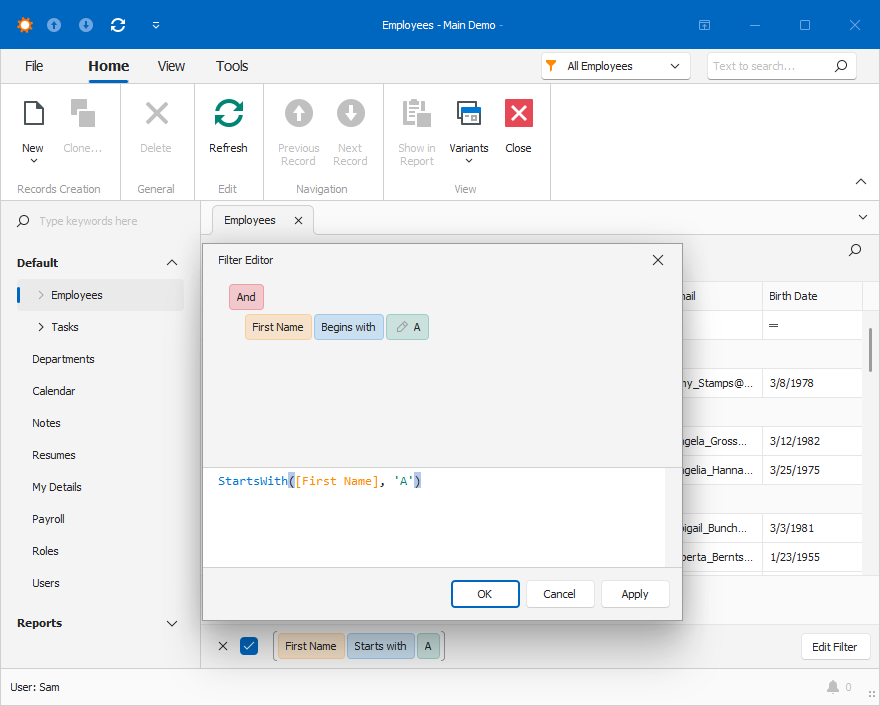 Filter Builder in XAF Windows Forms Application, DevExpress