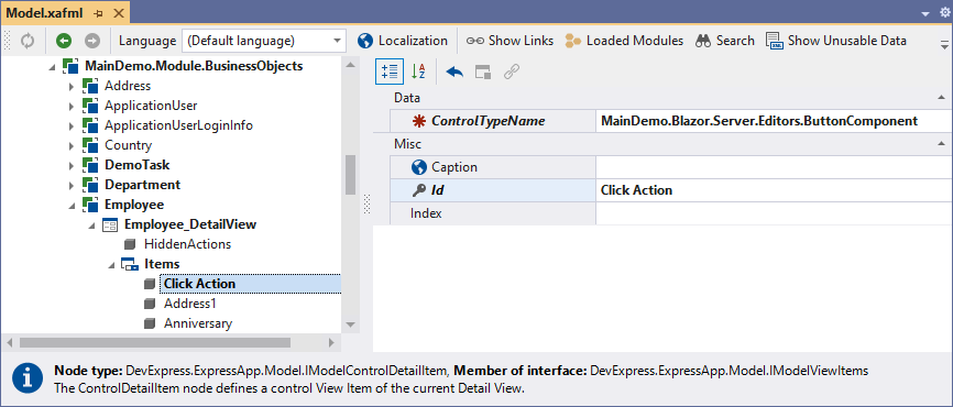 XAF Add A Control Detail Item in the Model Editor, DevExpress