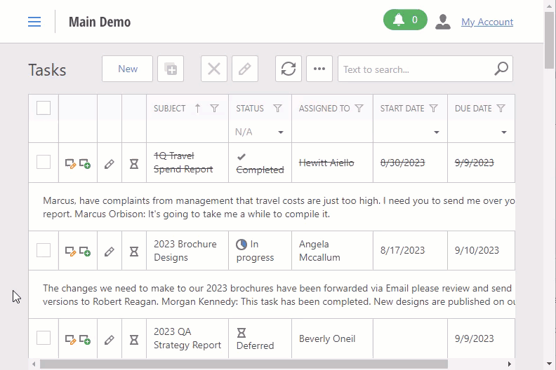 XAF ASP.NET Core Blazor SimpleAction in the Task List View Grid, DevExpress