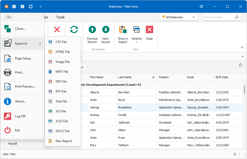 Export Actions in a XAF WinForms Application