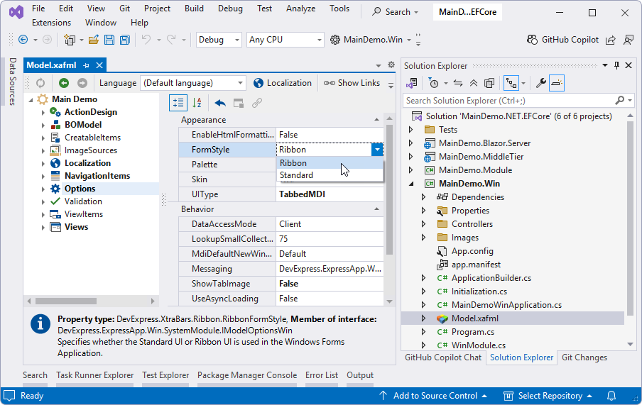 Ribbon UI Setup in Model Editor, DevExpress