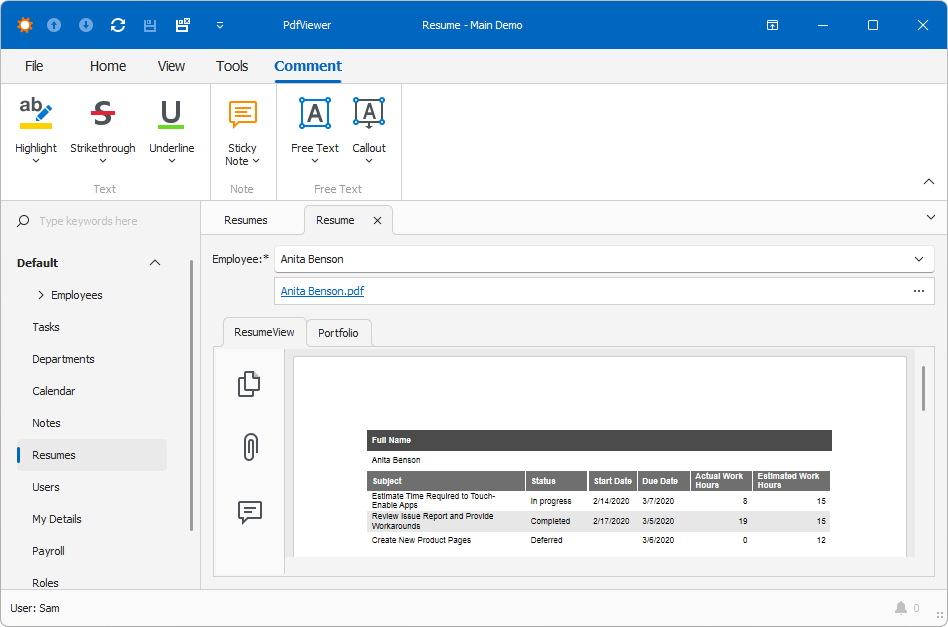 Comment Tab in PDF Viewer