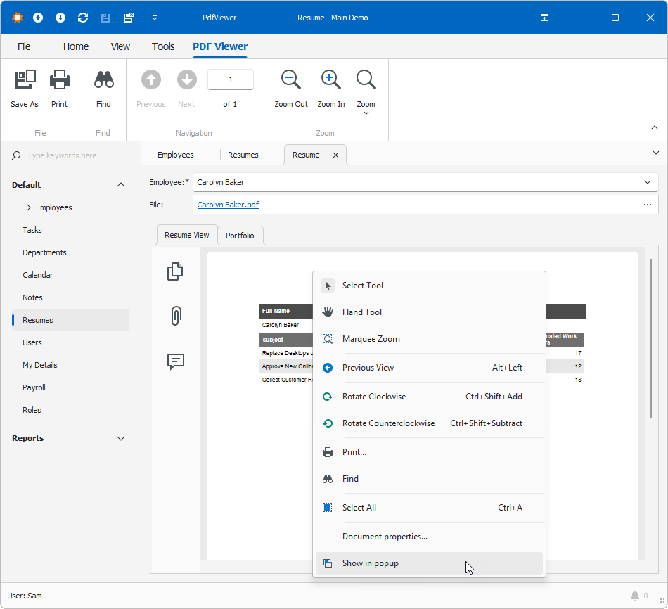 Show in popup context menu command