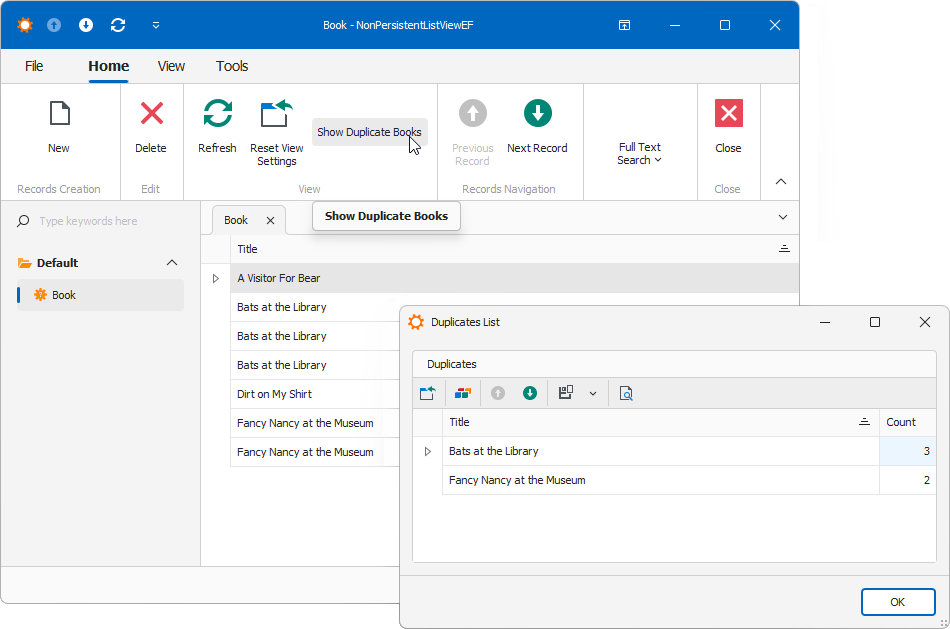 WinForms application: Non-persistent objects in a dialog popup