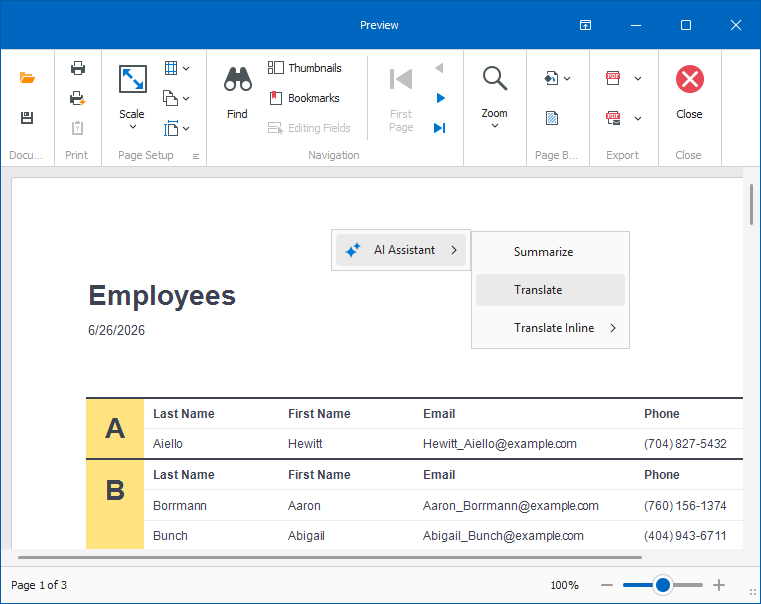 XAF WinForms AI in a Report Viewer, DevExpress