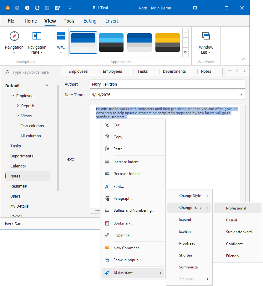 XAF WinForms AI Assistant in a Rich Text Editor, DevExpress