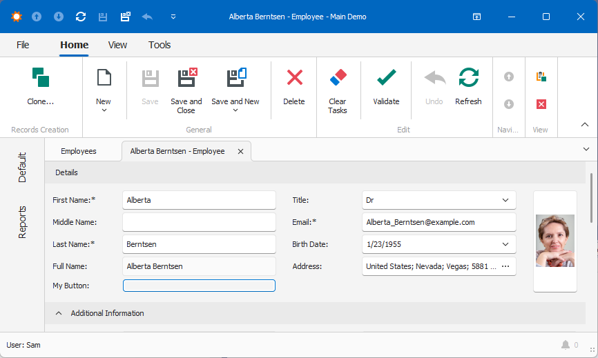 XAF Windows Forms, Button in Detail View, DevExpress