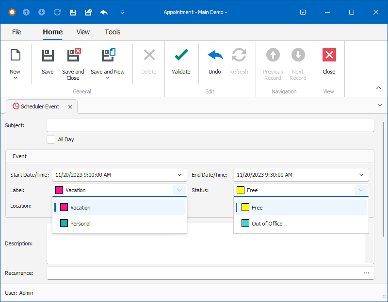 XAF Windows Forms Custom Status and Label, DevExpress