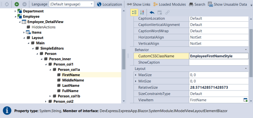 XAF ASP.NET Core Blazor - Set the CustomCSSClassName property value in the Model Editor