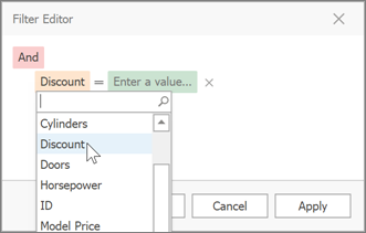 Filter Editor - Select Column from List