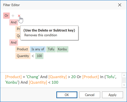 Filter Editor - Clear Existing Conditions