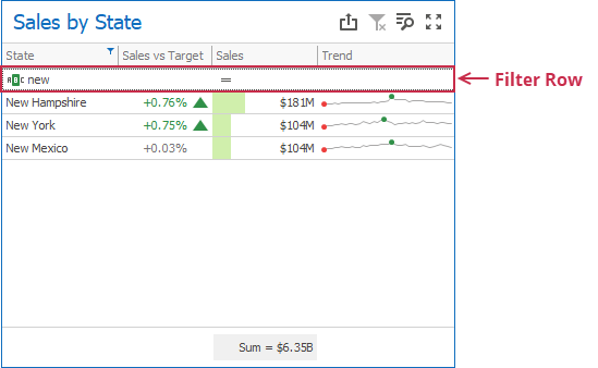 WinForms Designer - Filter row