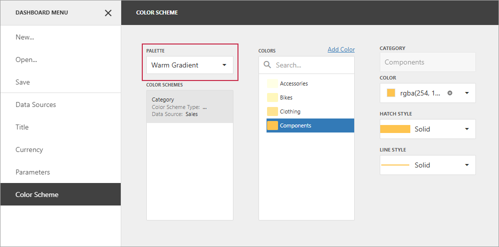 Change dashboard palette in Web Dashboard Designer