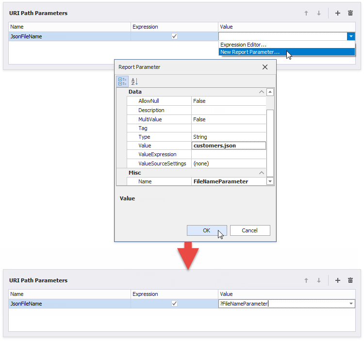 JSON-add-report-parameter