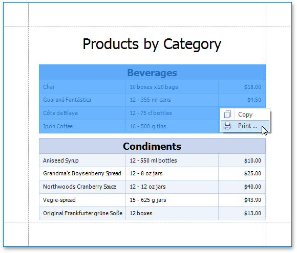 Print Preview - Print Selection