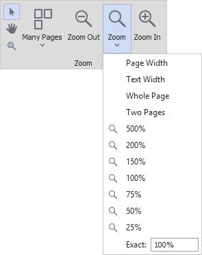 Zoom dropdown menu
