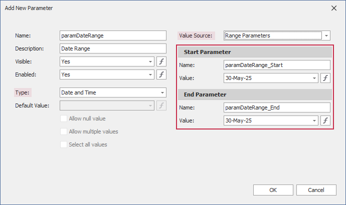 The "Add new parameter" dialog for a range parameter