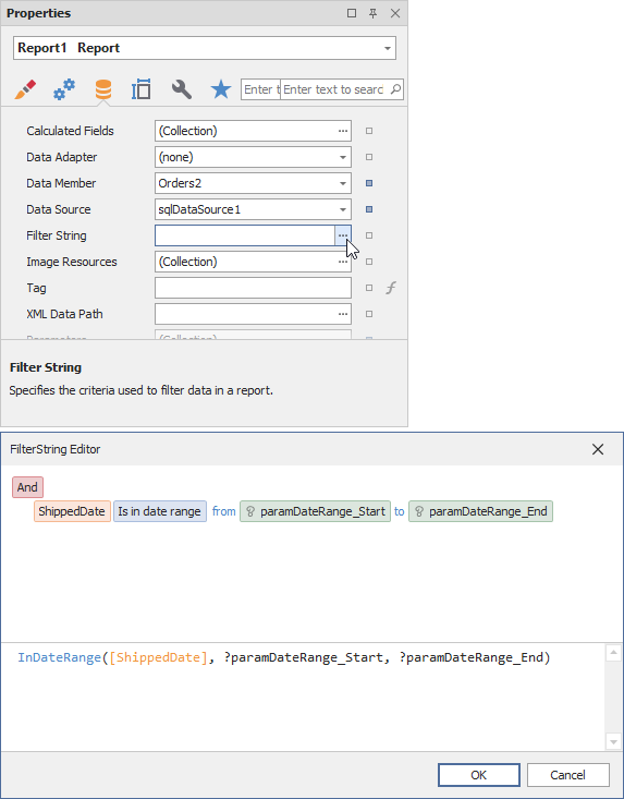 Reference the created range parameter in the filter string