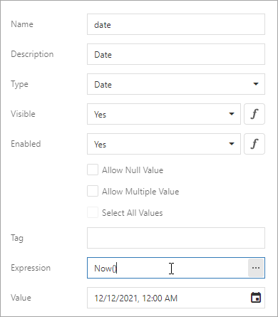 Specify an expression for a parameter's Default Value option