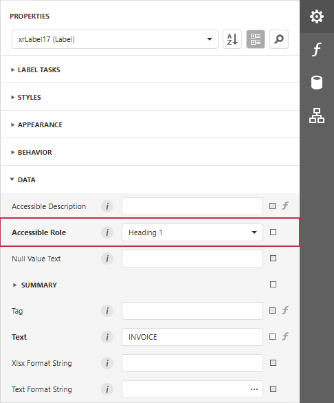 Accessible Role property grid