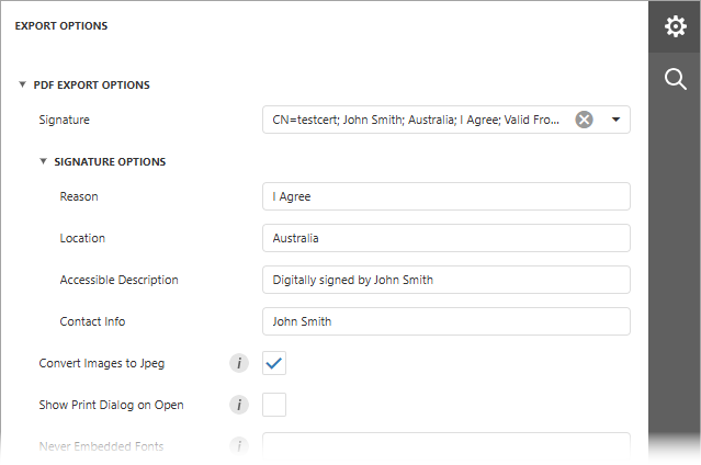 Document signature Accessible Description property