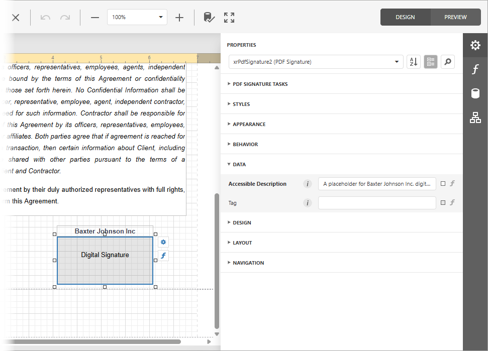 Signature placeholder Accessible Description property